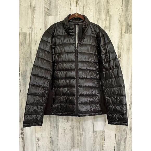 Guess Mens Puffer Jacket Size XL Shiny Black Lightweight Side Panels - Picture 1 of 10